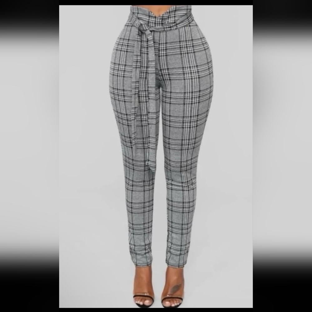 Plaid High Waist Dress Pants